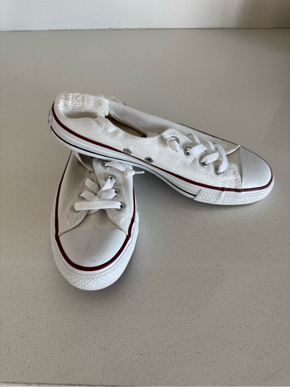 Converse White Canvas Low-Top Sneakers with Burgundy Trim Never Worn